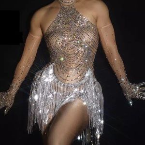 All Crystals Rhinestone Sexy High Stretch Tassle Birthday Dress